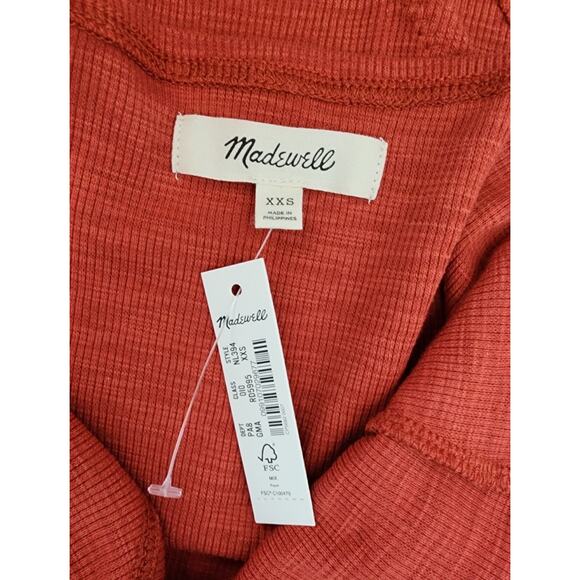 MADEWELL Deep V-Neck Thong Knit Bodysuit In Ground Madder Terracotta XXS - Picture 5 of 6